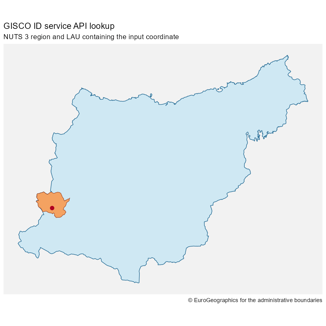 NUTS 3 and LAU geometries returned by the GISCO ID service API